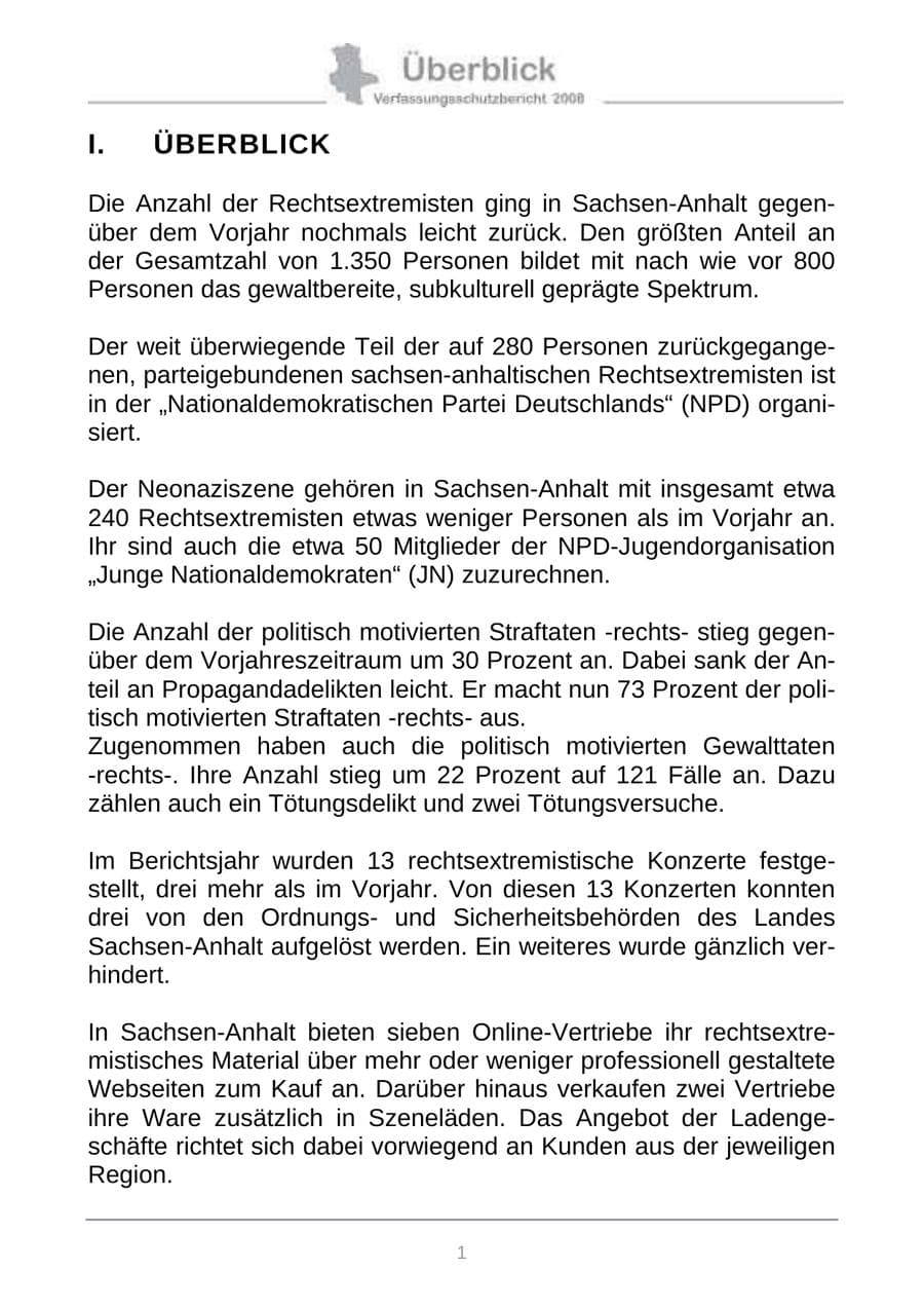 Seite 9 des Verfassungsschutzbericht 2008 Sachsen-Anhalt