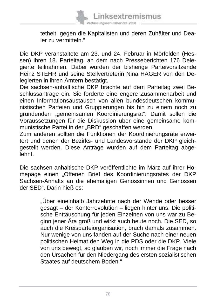 Seite 86 des Verfassungsschutzbericht 2008 Sachsen-Anhalt