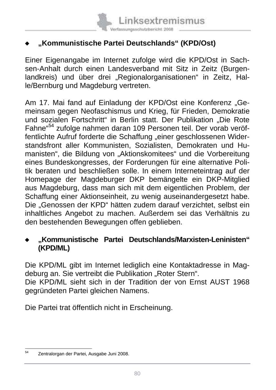 Seite 88 des Verfassungsschutzbericht 2008 Sachsen-Anhalt