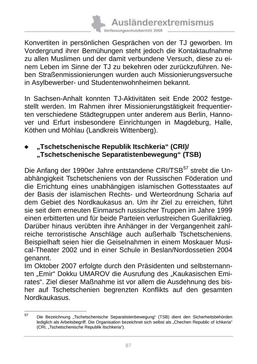 Seite 95 des Verfassungsschutzbericht 2008 Sachsen-Anhalt