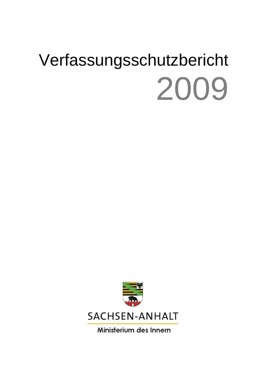Seite 1 des Verfassungsschutzbericht 2009 Sachsen-Anhalt