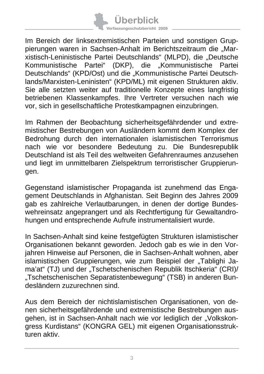 Seite 11 des Verfassungsschutzbericht 2009 Sachsen-Anhalt