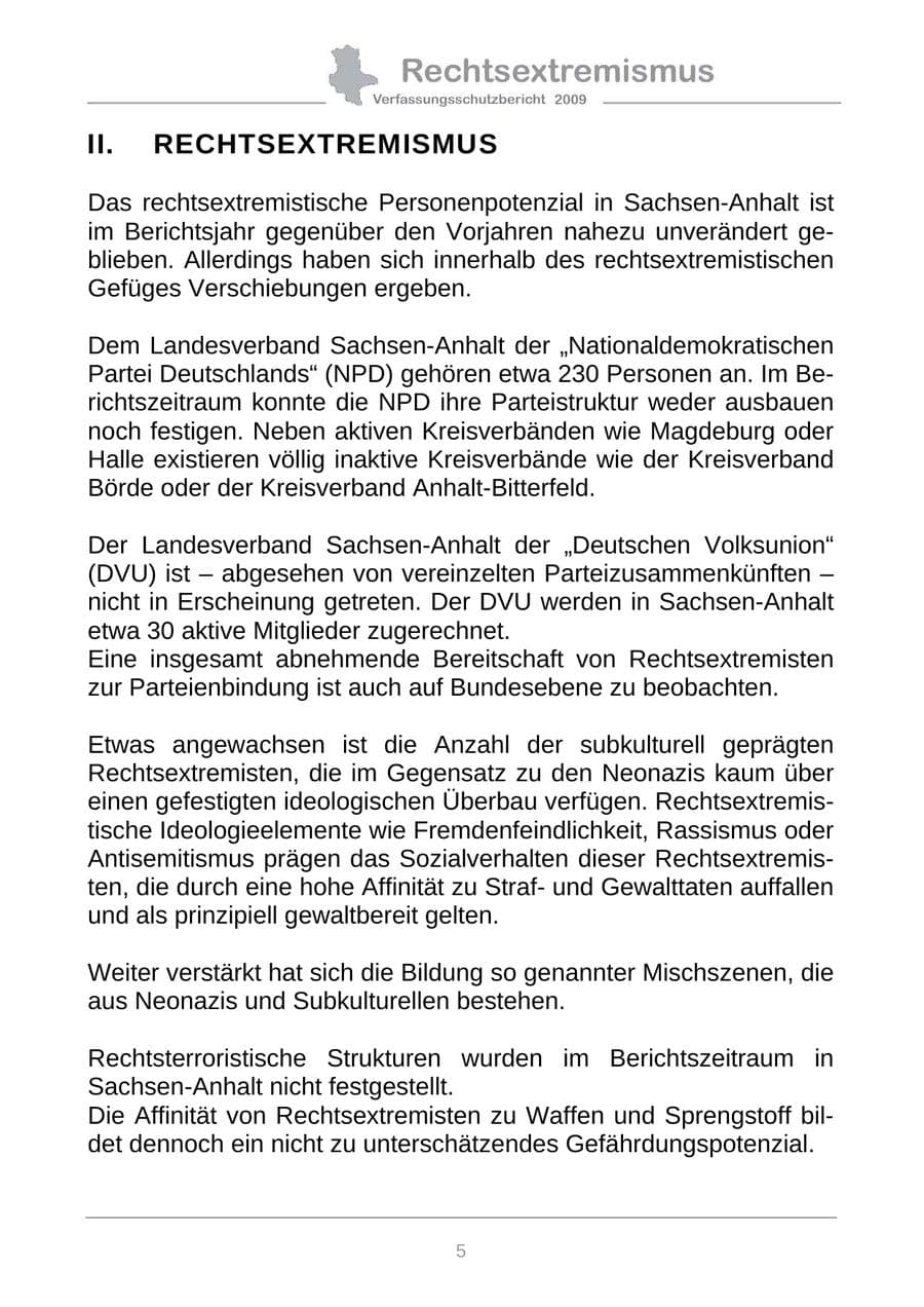 Seite 13 des Verfassungsschutzbericht 2009 Sachsen-Anhalt