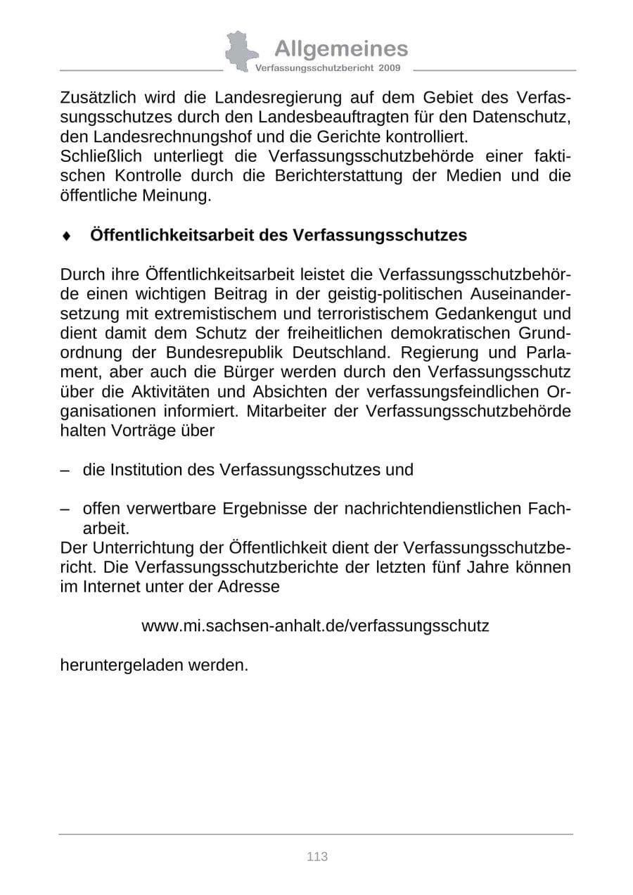 Seite 121 des Verfassungsschutzbericht 2009 Sachsen-Anhalt