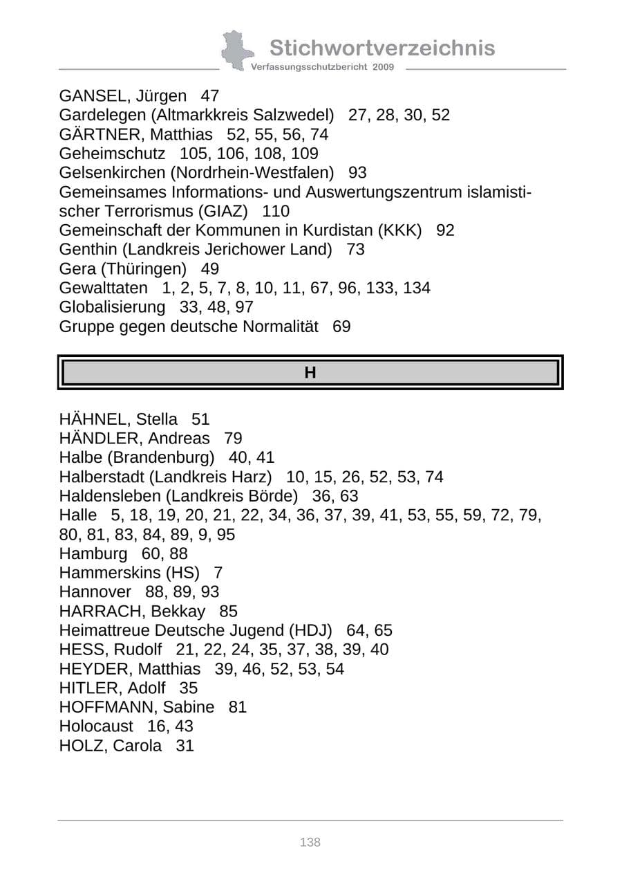 Seite 146 des Verfassungsschutzbericht 2009 Sachsen-Anhalt