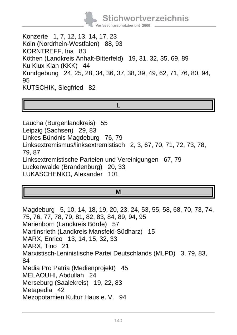 Seite 148 des Verfassungsschutzbericht 2009 Sachsen-Anhalt