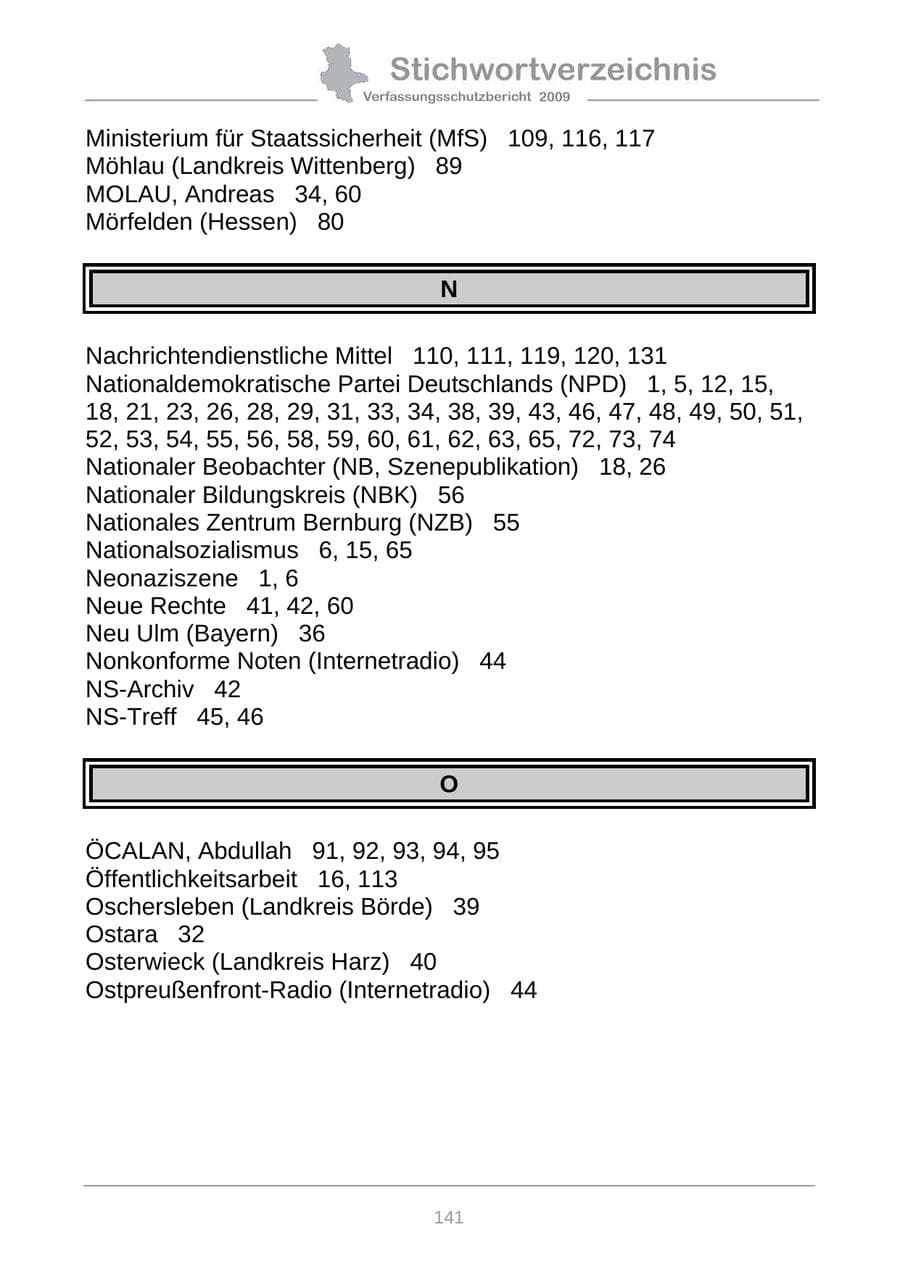 Seite 149 des Verfassungsschutzbericht 2009 Sachsen-Anhalt