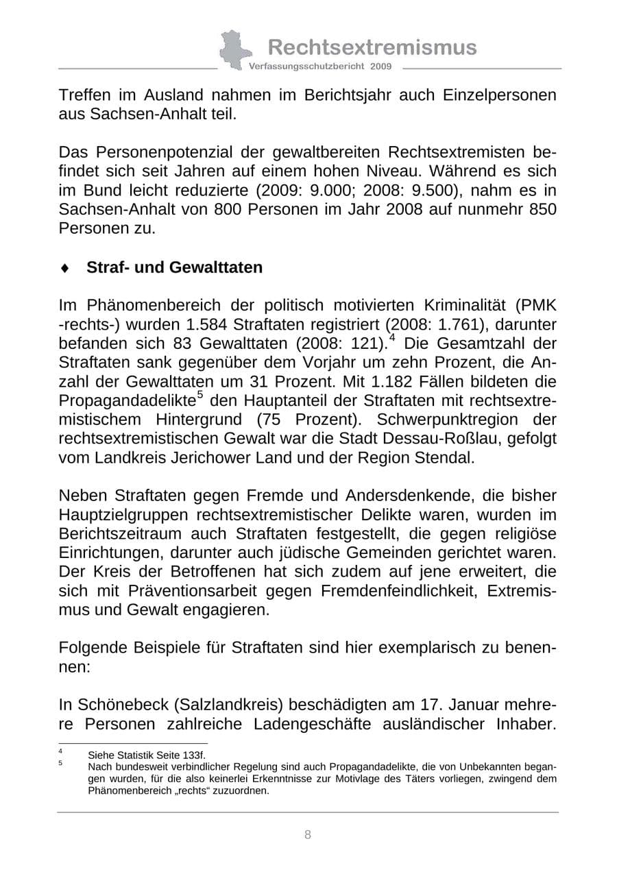 Seite 16 des Verfassungsschutzbericht 2009 Sachsen-Anhalt