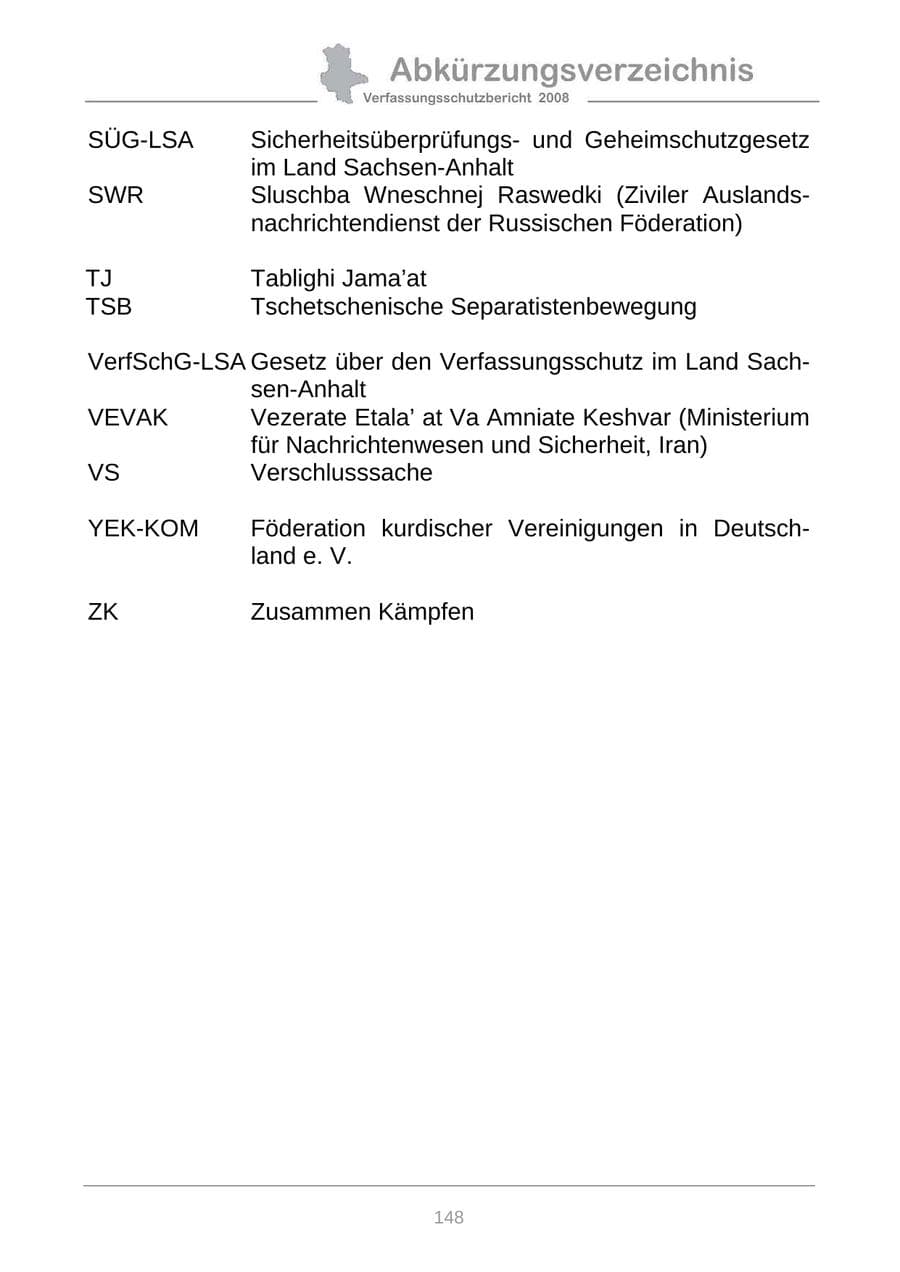 Seite 156 des Verfassungsschutzbericht 2009 Sachsen-Anhalt