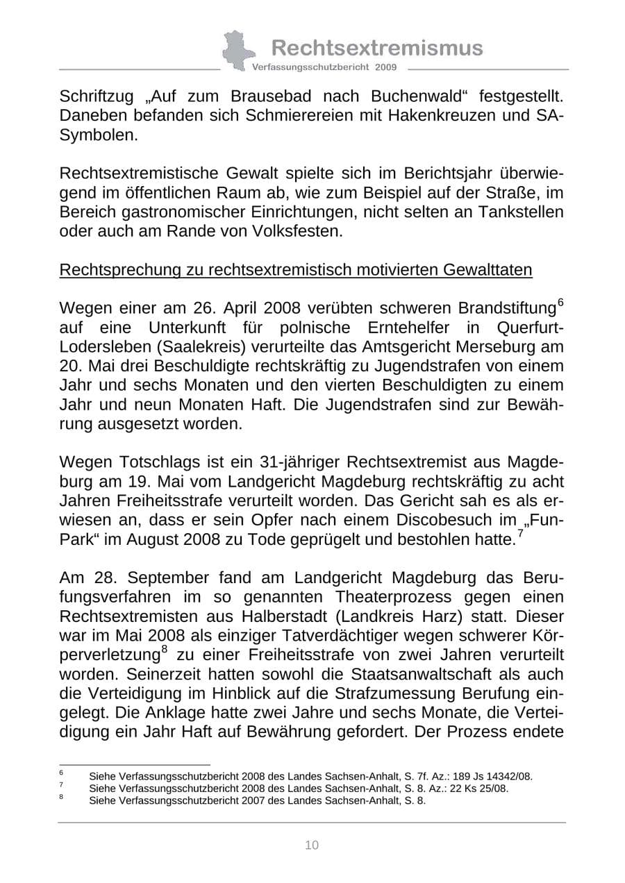 Seite 18 des Verfassungsschutzbericht 2009 Sachsen-Anhalt