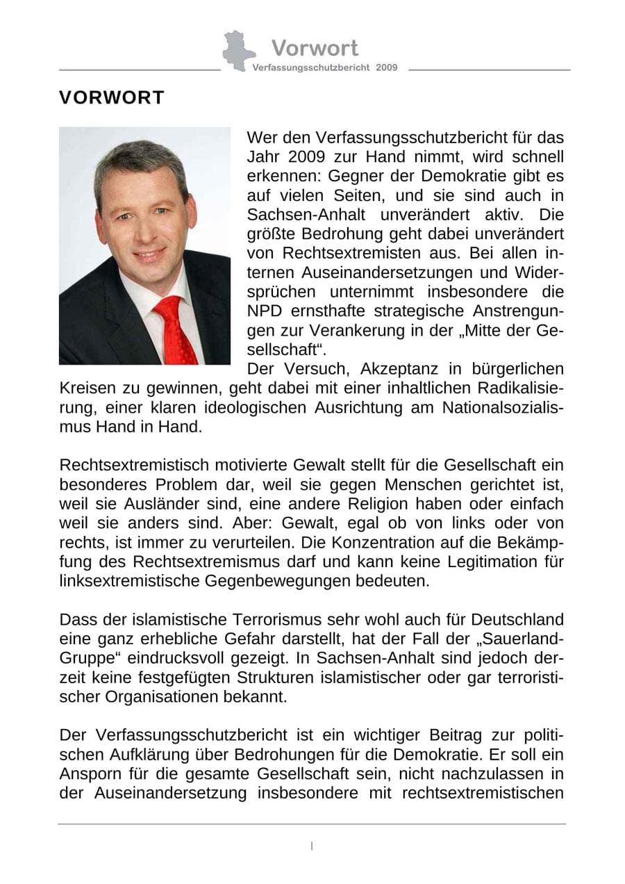 Seite 3 des Verfassungsschutzbericht 2009 Sachsen-Anhalt