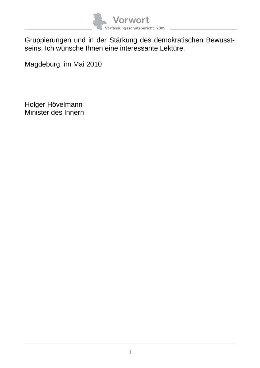 Seite 4 des Verfassungsschutzbericht 2009 Sachsen-Anhalt