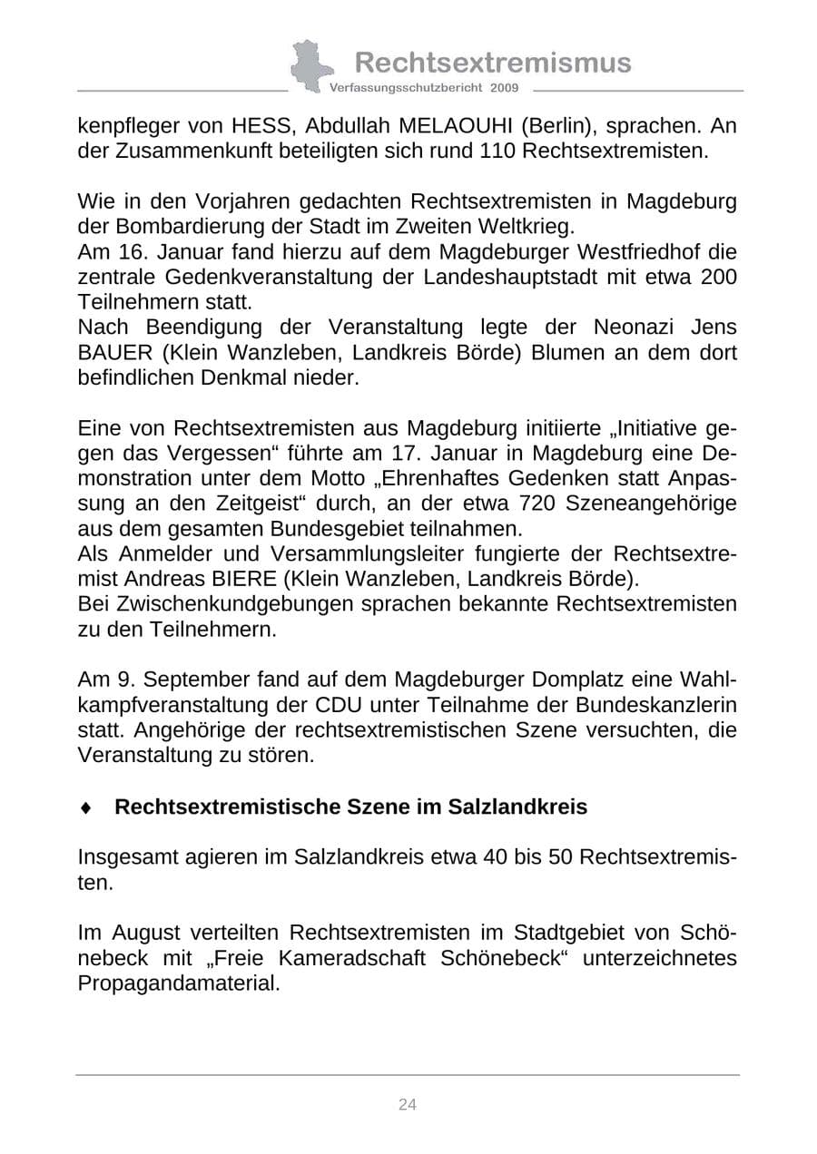 Seite 32 des Verfassungsschutzbericht 2009 Sachsen-Anhalt