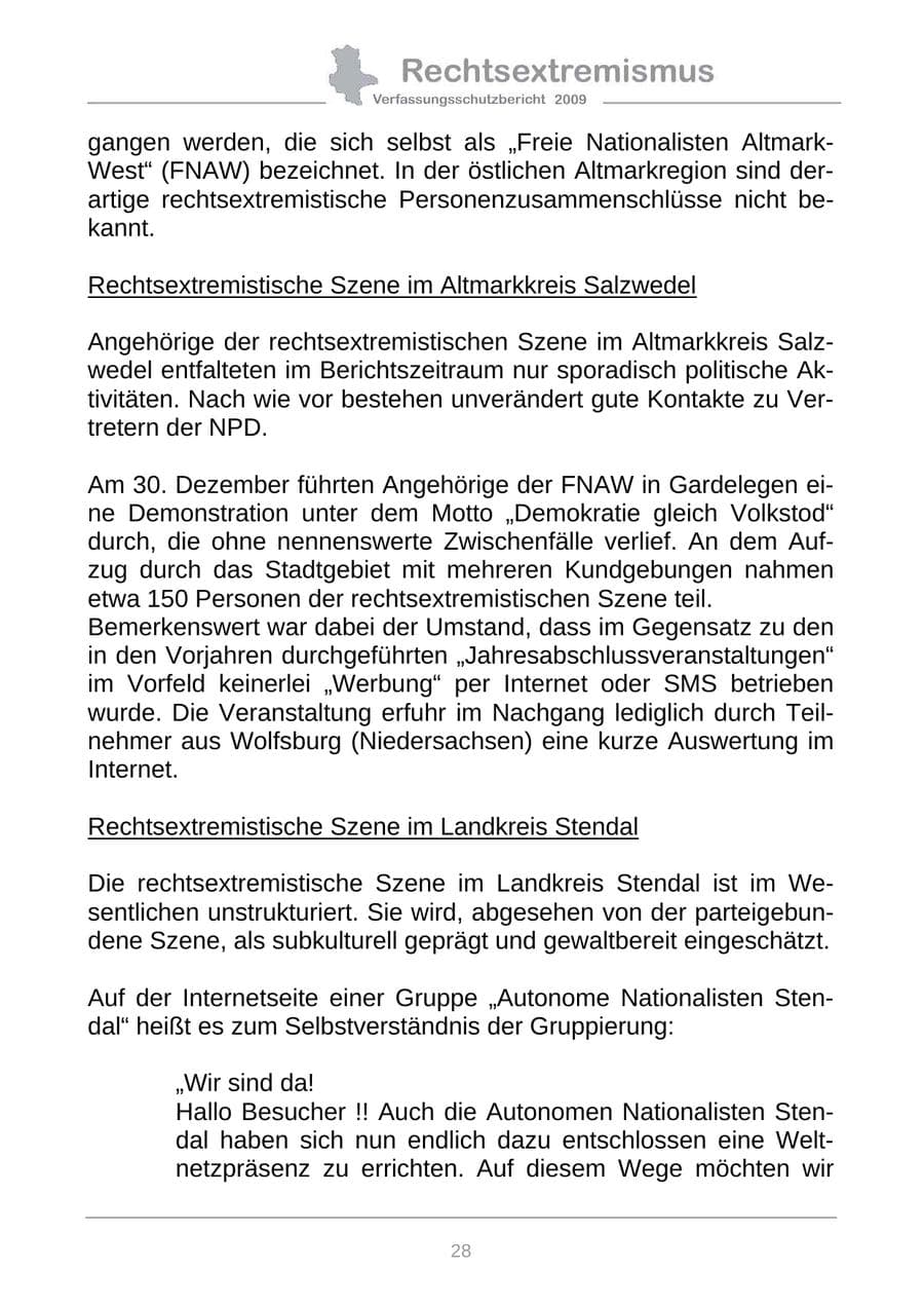 Seite 36 des Verfassungsschutzbericht 2009 Sachsen-Anhalt