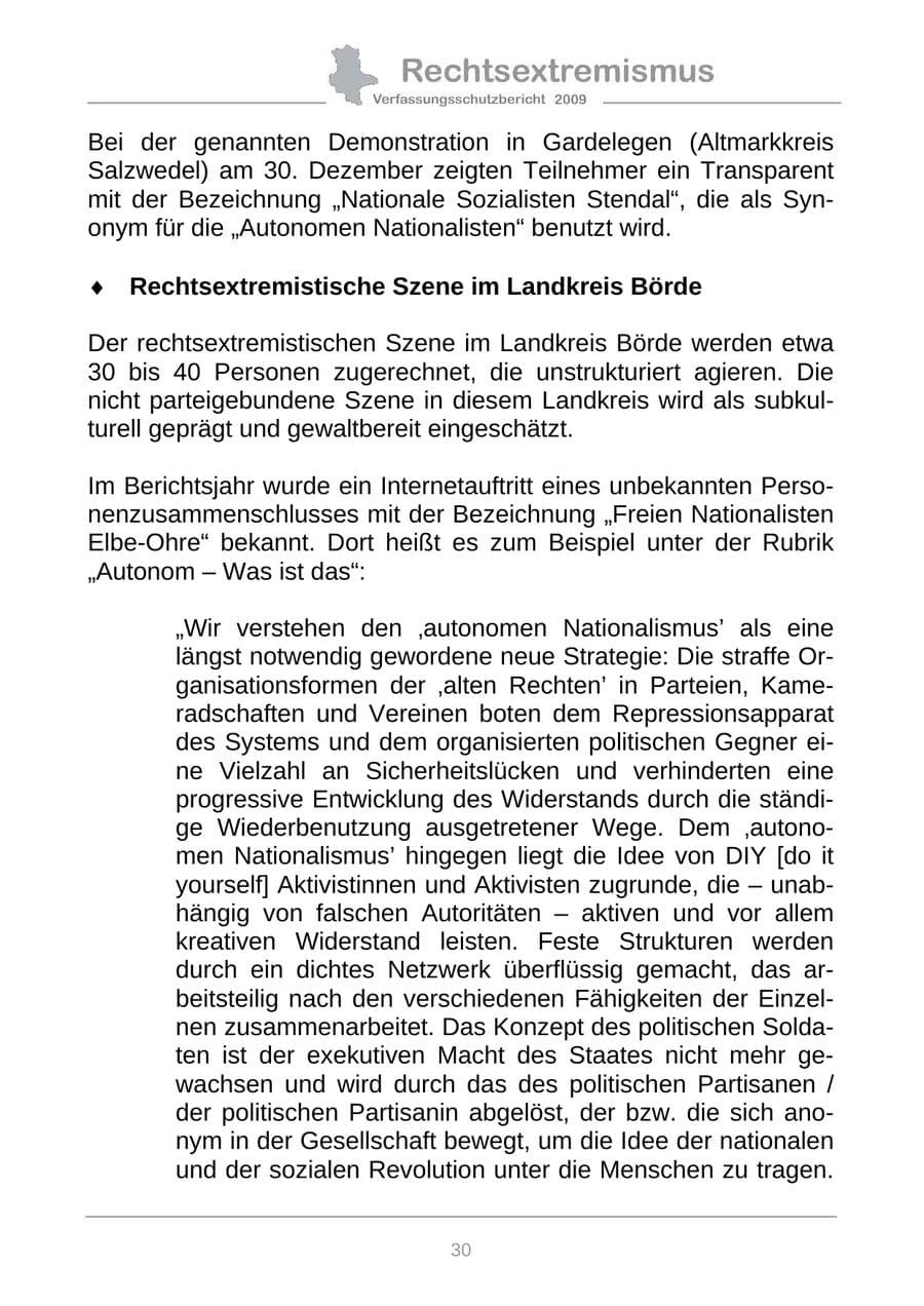 Seite 38 des Verfassungsschutzbericht 2009 Sachsen-Anhalt