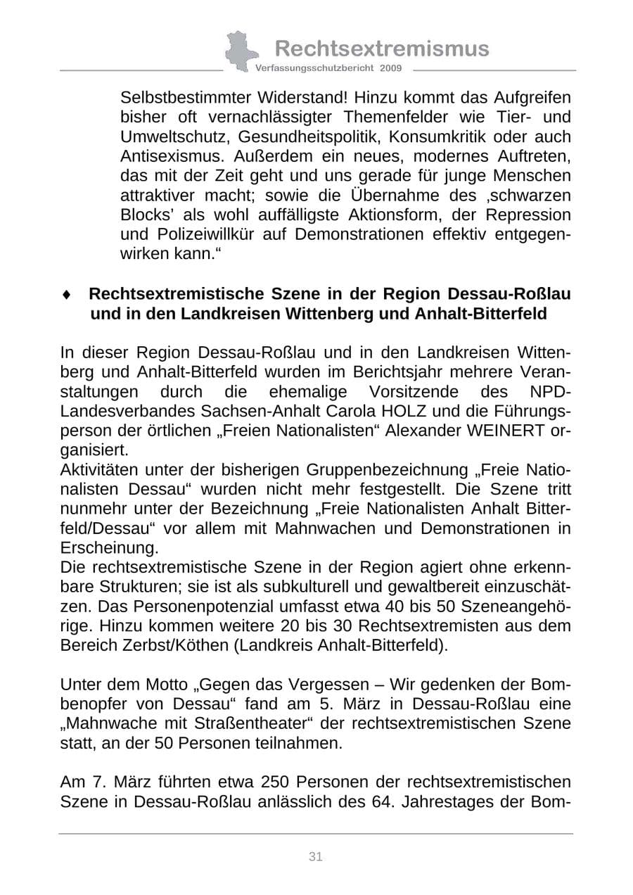 Seite 39 des Verfassungsschutzbericht 2009 Sachsen-Anhalt