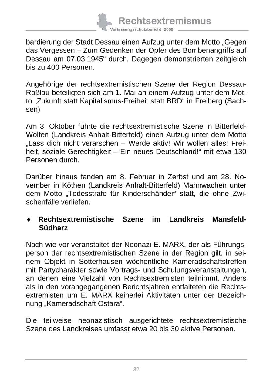 Seite 40 des Verfassungsschutzbericht 2009 Sachsen-Anhalt