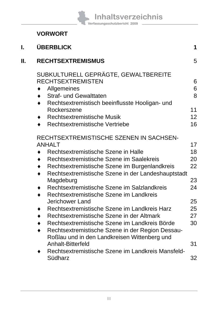 Seite 5 des Verfassungsschutzbericht 2009 Sachsen-Anhalt