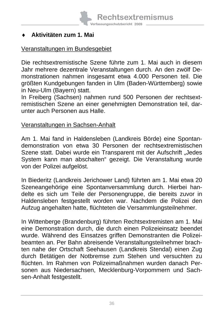 Seite 44 des Verfassungsschutzbericht 2009 Sachsen-Anhalt