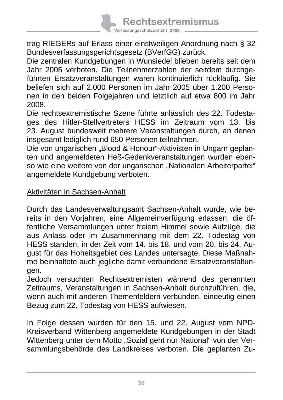 Seite 46 des Verfassungsschutzbericht 2009 Sachsen-Anhalt
