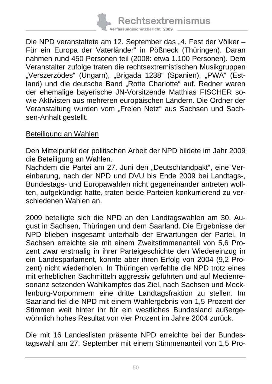 Seite 58 des Verfassungsschutzbericht 2009 Sachsen-Anhalt