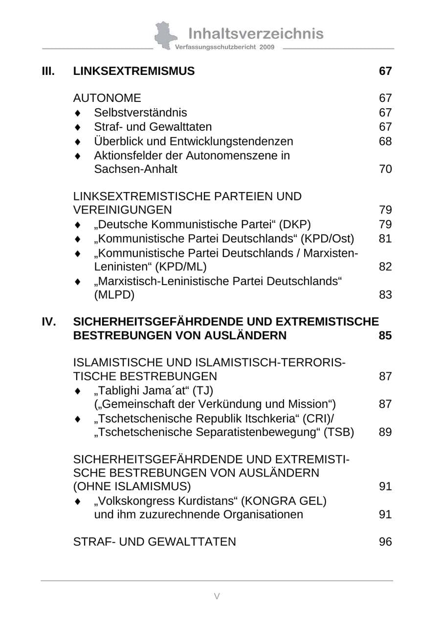 Seite 7 des Verfassungsschutzbericht 2009 Sachsen-Anhalt