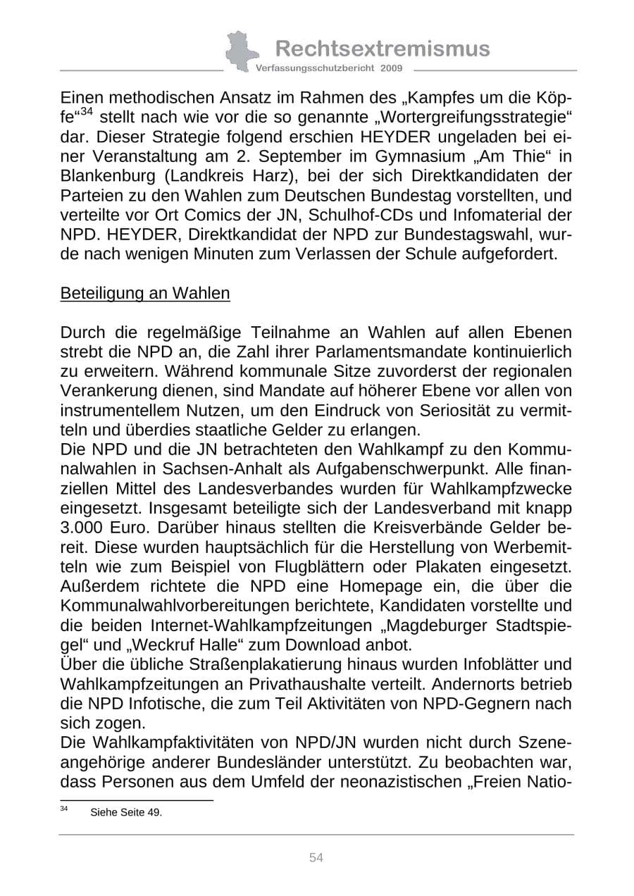 Seite 62 des Verfassungsschutzbericht 2009 Sachsen-Anhalt