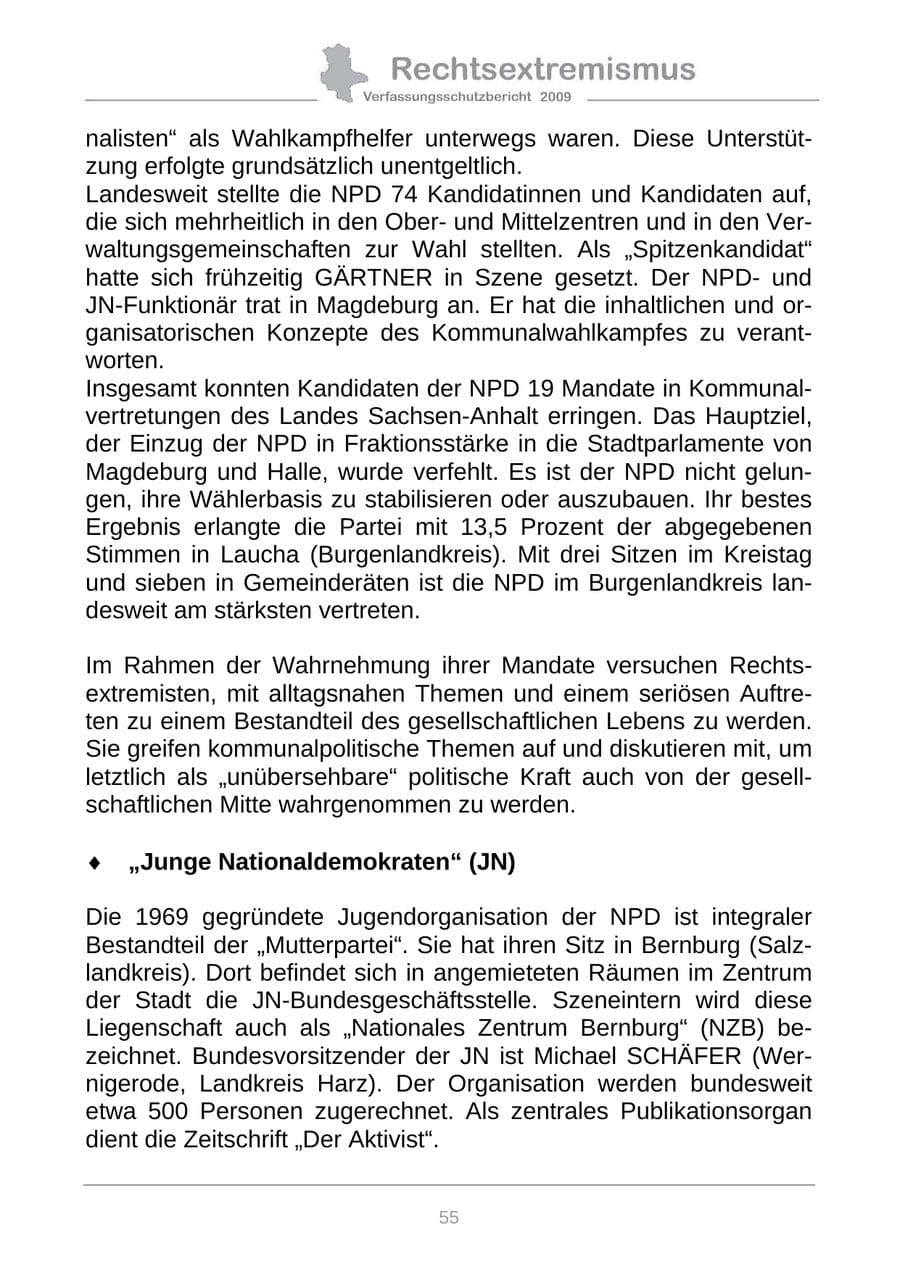 Seite 63 des Verfassungsschutzbericht 2009 Sachsen-Anhalt