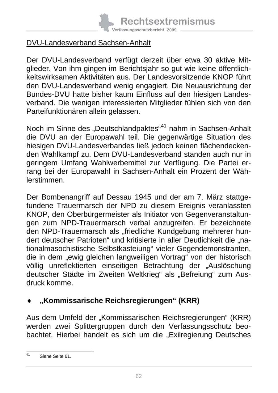 Seite 70 des Verfassungsschutzbericht 2009 Sachsen-Anhalt