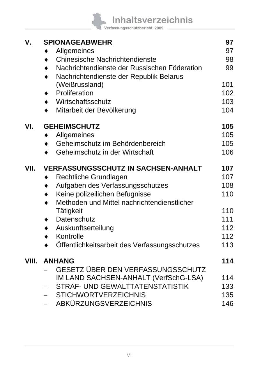 Seite 8 des Verfassungsschutzbericht 2009 Sachsen-Anhalt