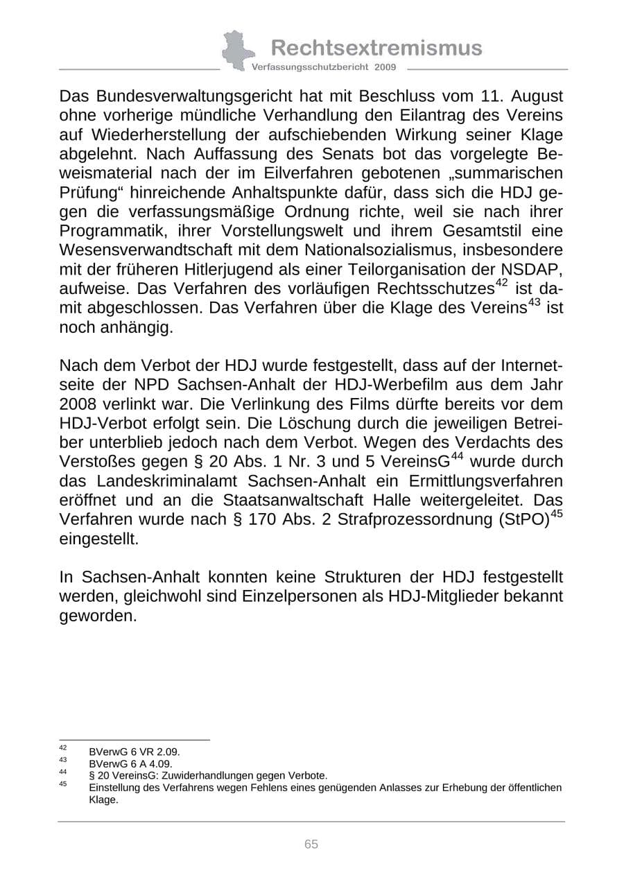 Seite 73 des Verfassungsschutzbericht 2009 Sachsen-Anhalt