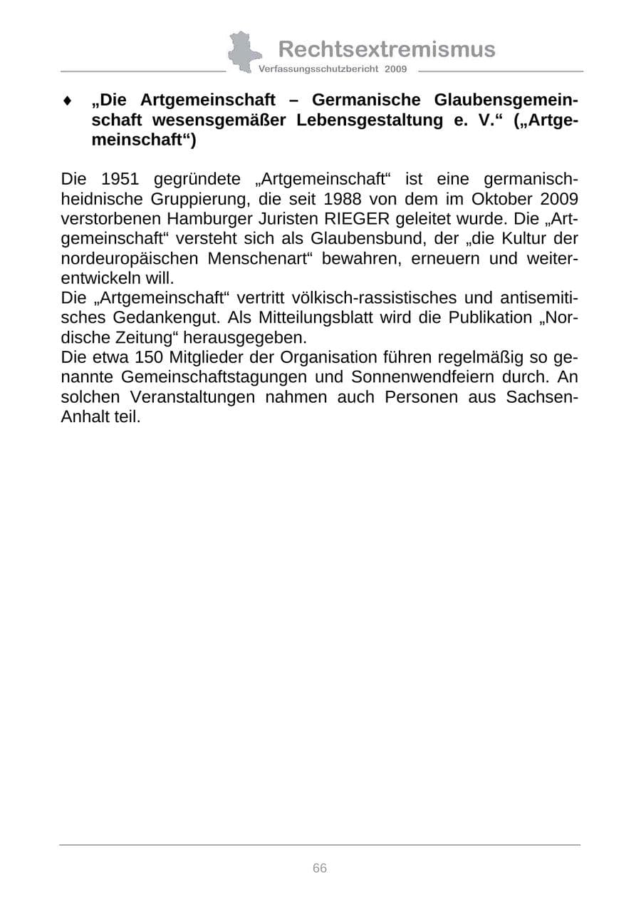 Seite 74 des Verfassungsschutzbericht 2009 Sachsen-Anhalt