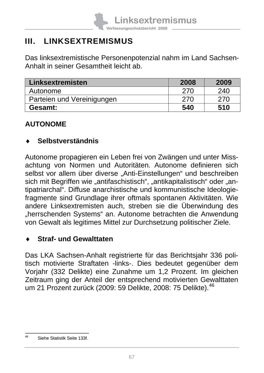 Seite 75 des Verfassungsschutzbericht 2009 Sachsen-Anhalt