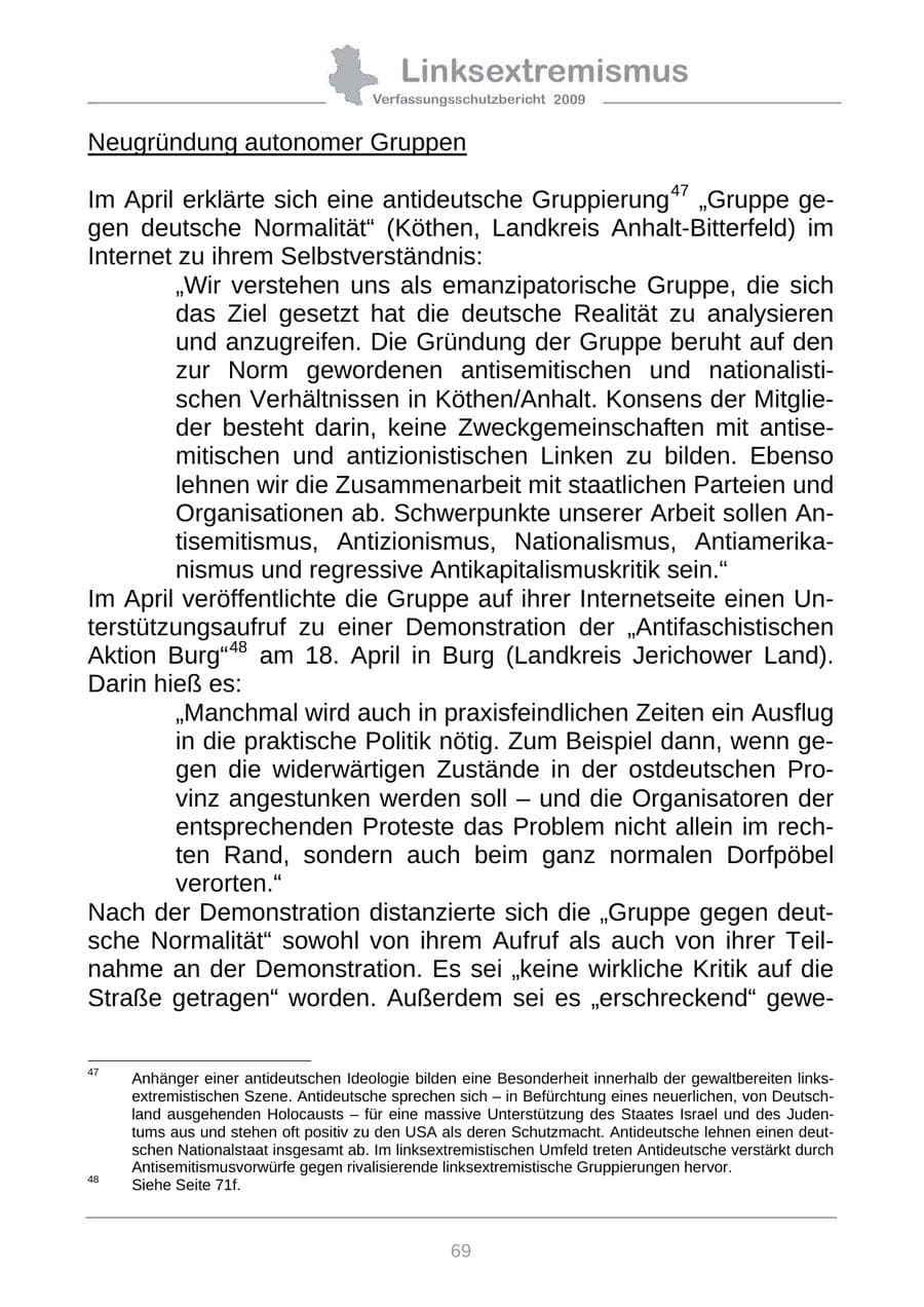 Seite 77 des Verfassungsschutzbericht 2009 Sachsen-Anhalt