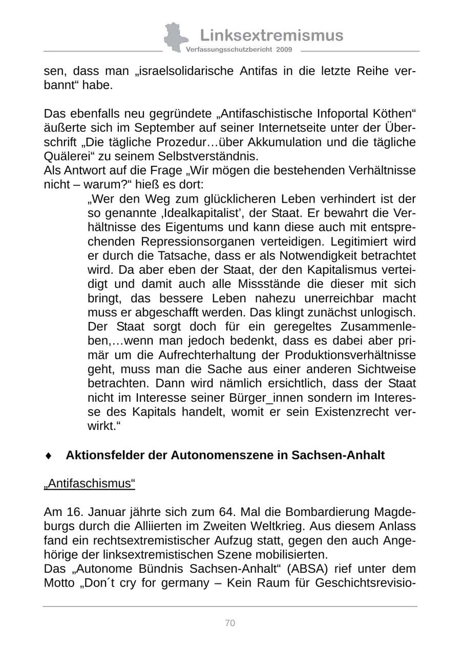 Seite 78 des Verfassungsschutzbericht 2009 Sachsen-Anhalt