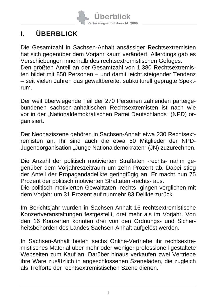 Seite 9 des Verfassungsschutzbericht 2009 Sachsen-Anhalt