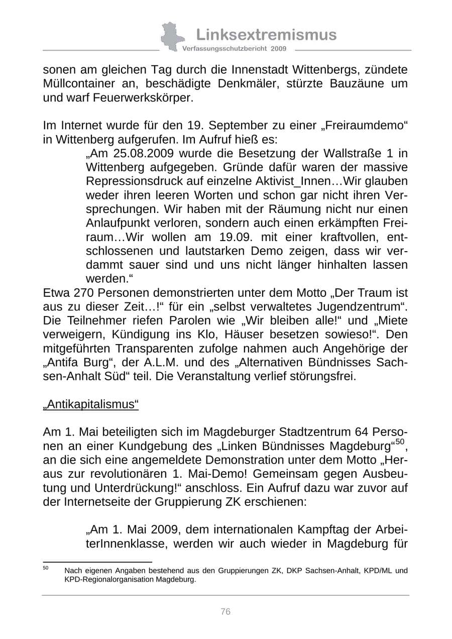 Seite 84 des Verfassungsschutzbericht 2009 Sachsen-Anhalt