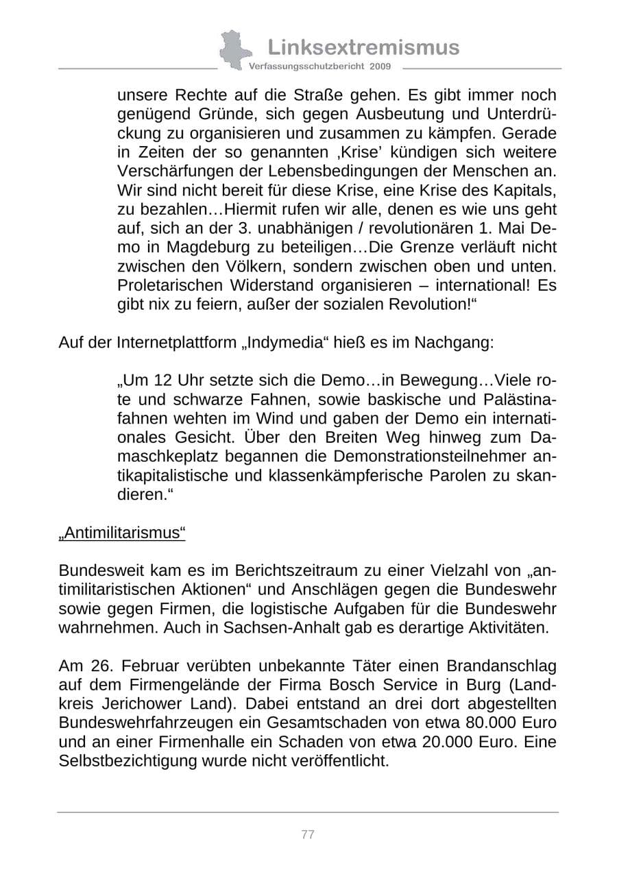 Seite 85 des Verfassungsschutzbericht 2009 Sachsen-Anhalt