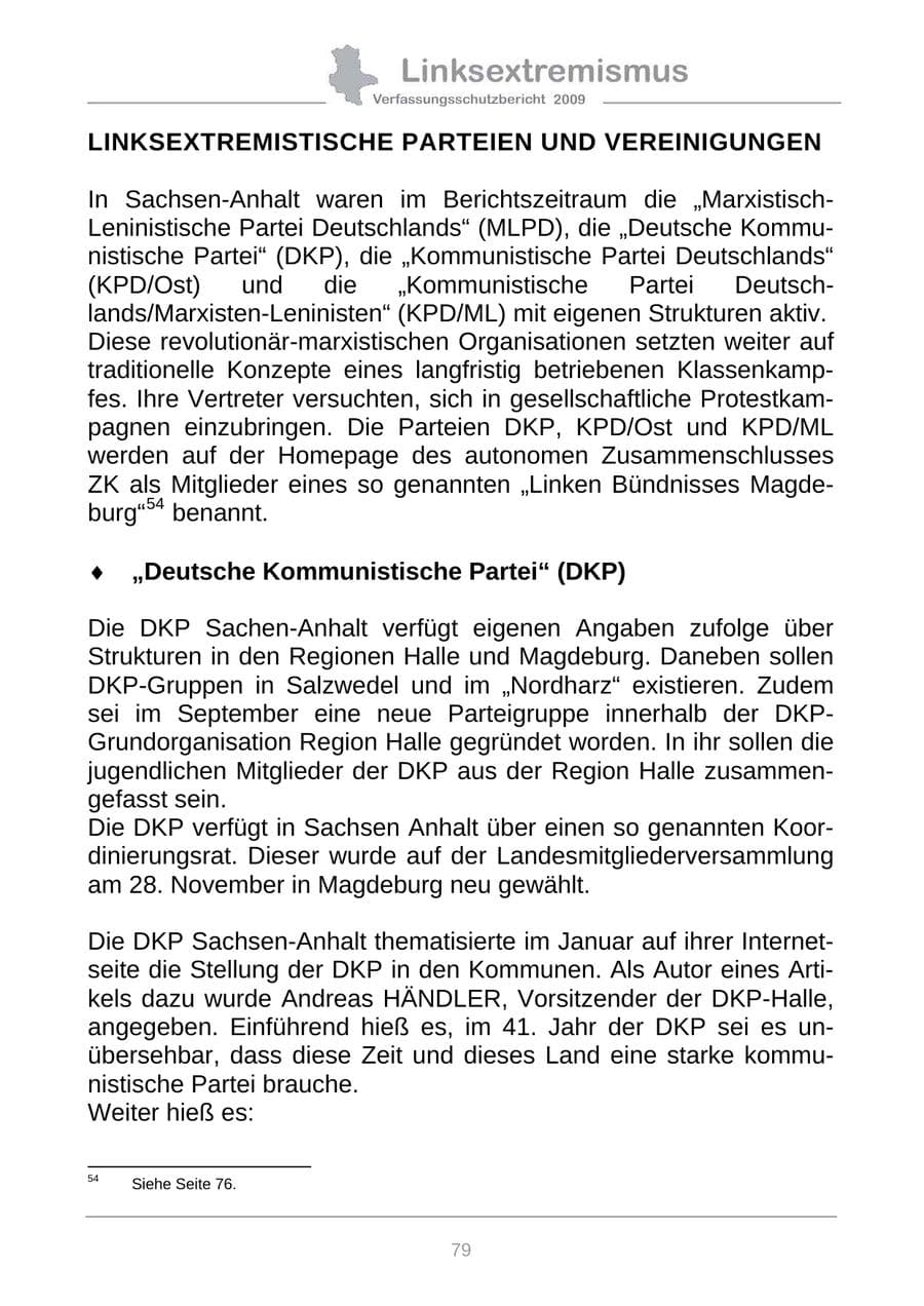 Seite 87 des Verfassungsschutzbericht 2009 Sachsen-Anhalt