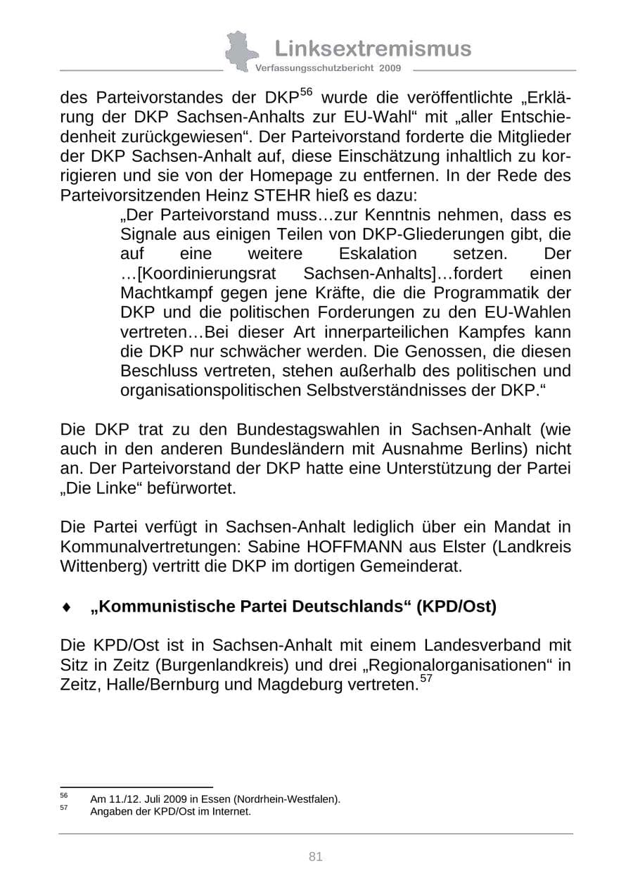 Seite 89 des Verfassungsschutzbericht 2009 Sachsen-Anhalt
