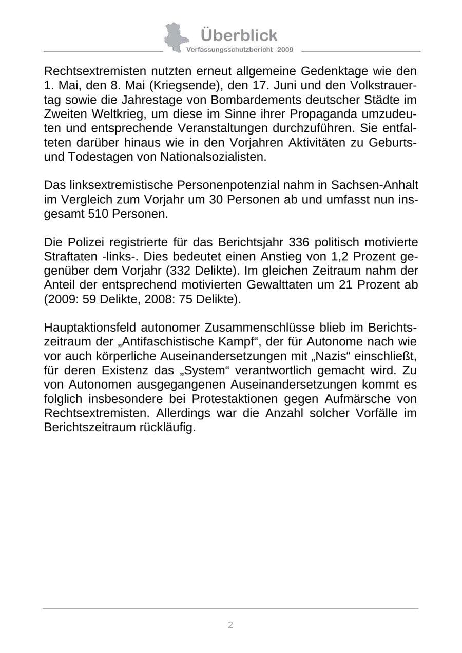 Seite 10 des Verfassungsschutzbericht 2009 Sachsen-Anhalt