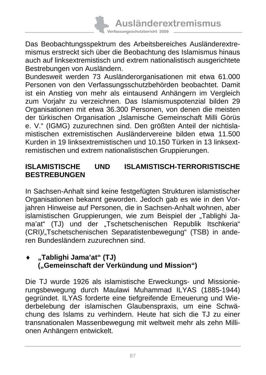 Seite 95 des Verfassungsschutzbericht 2009 Sachsen-Anhalt