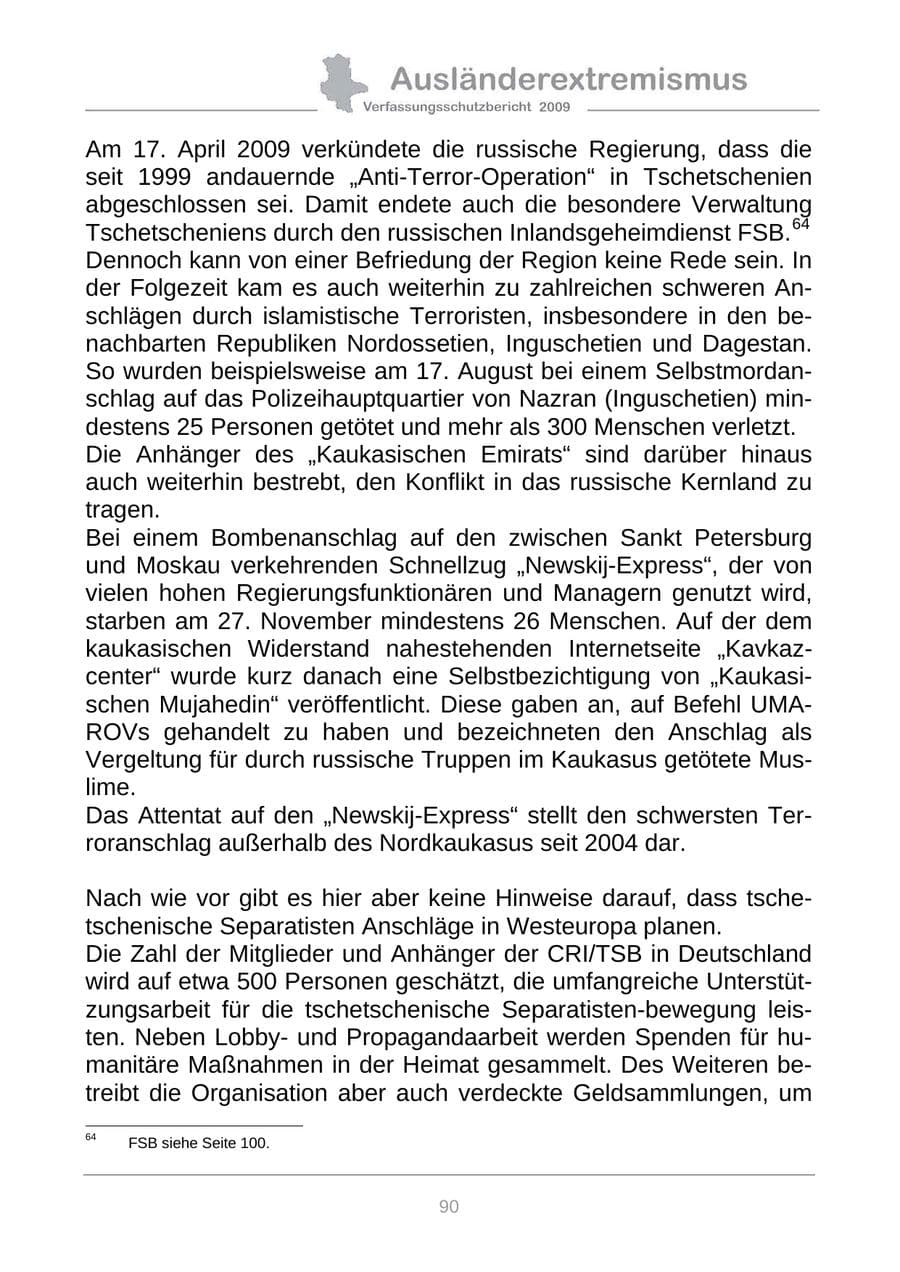 Seite 98 des Verfassungsschutzbericht 2009 Sachsen-Anhalt