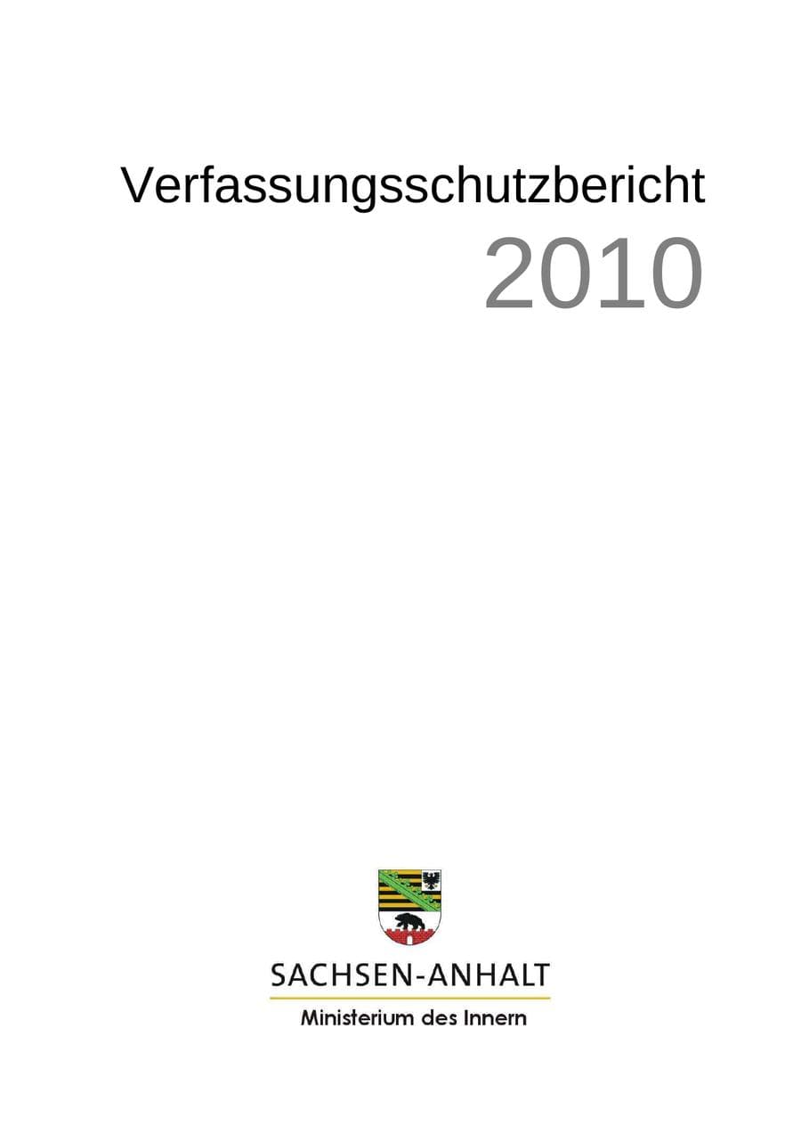 Seite 1 des Verfassungsschutzbericht 2010 Sachsen-Anhalt