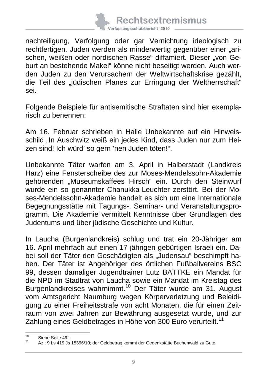 Seite 11 des Verfassungsschutzbericht 2010 Sachsen-Anhalt