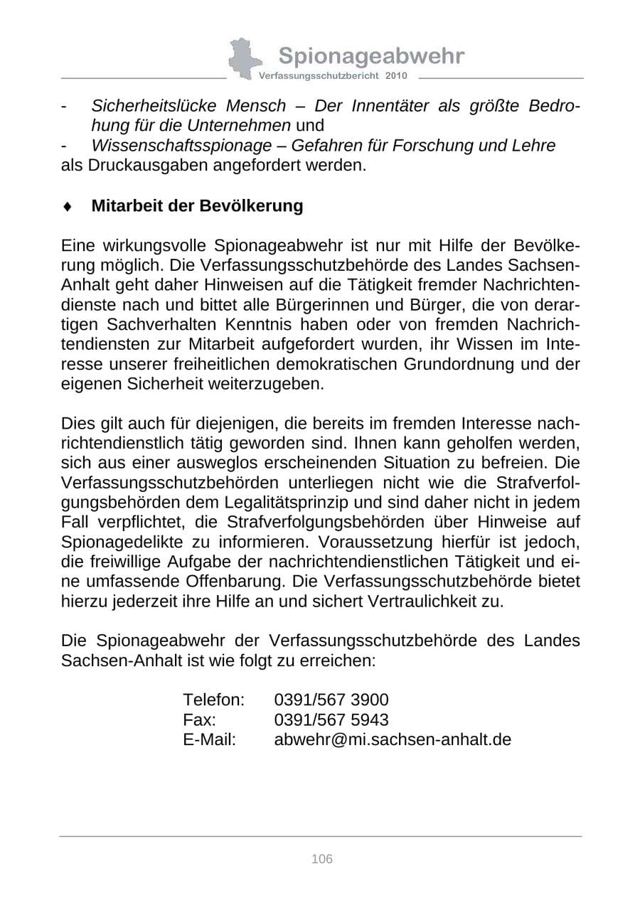 Seite 108 des Verfassungsschutzbericht 2010 Sachsen-Anhalt