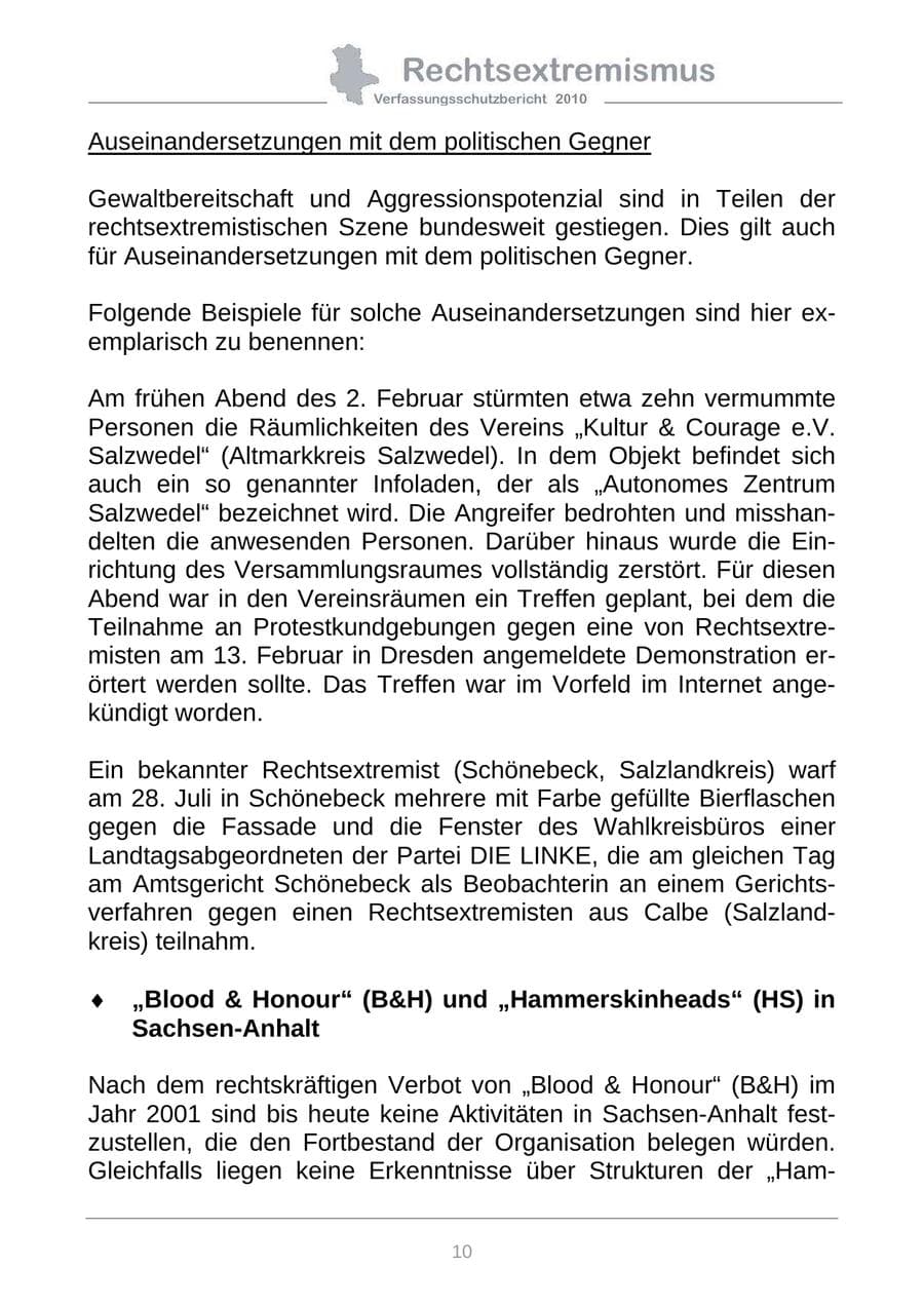 Seite 12 des Verfassungsschutzbericht 2010 Sachsen-Anhalt