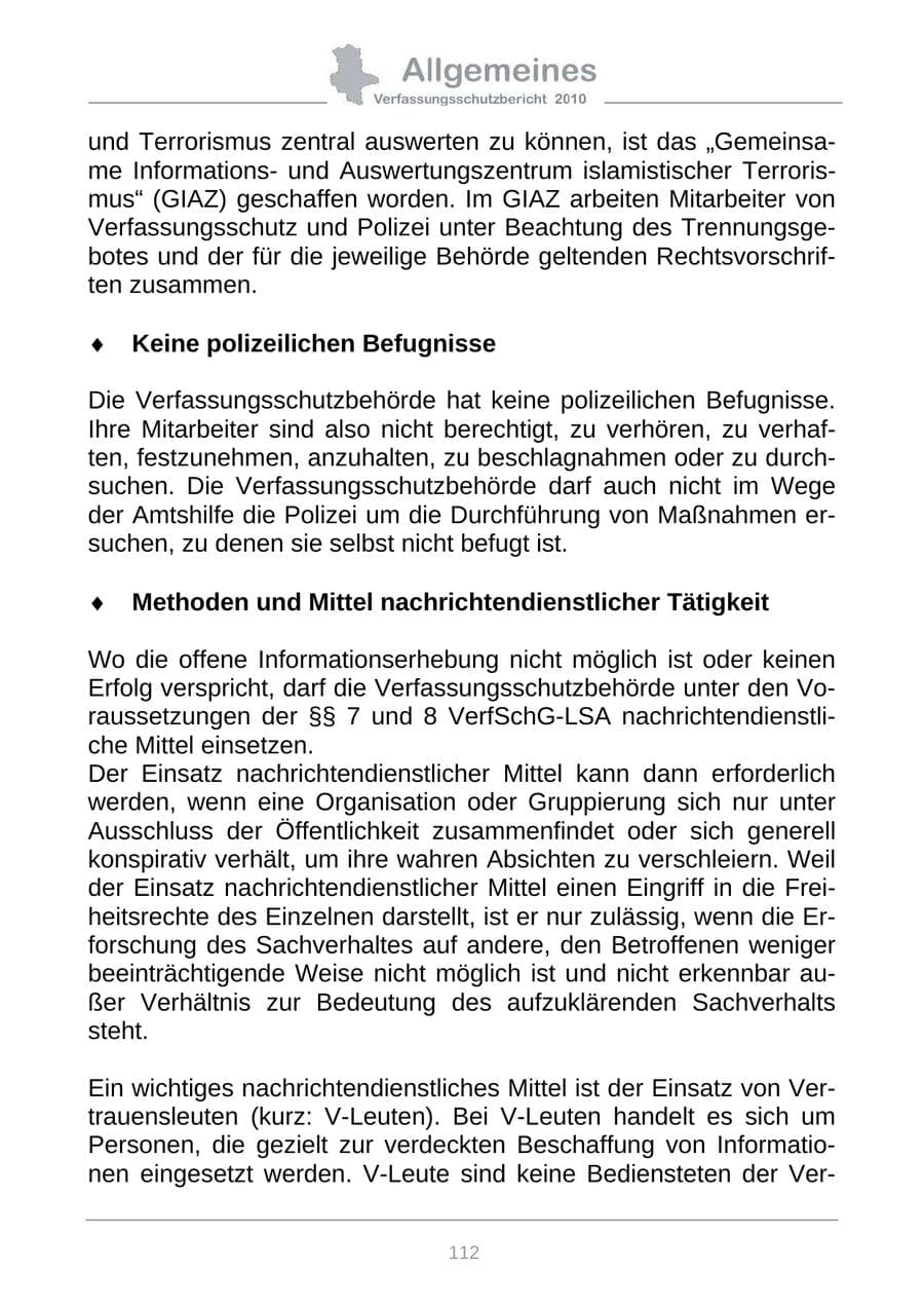 Seite 114 des Verfassungsschutzbericht 2010 Sachsen-Anhalt