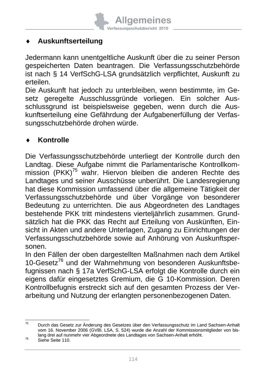 Seite 116 des Verfassungsschutzbericht 2010 Sachsen-Anhalt