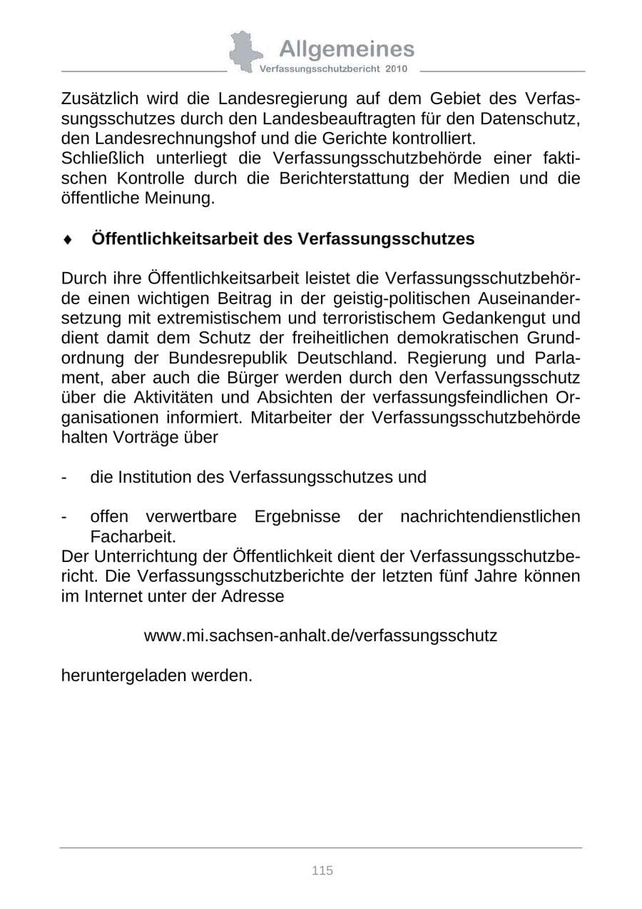 Seite 117 des Verfassungsschutzbericht 2010 Sachsen-Anhalt